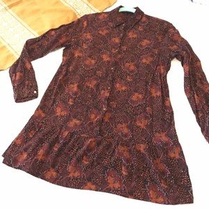 Knot Sisters Long Sleeve Red & Brown Floral Dress